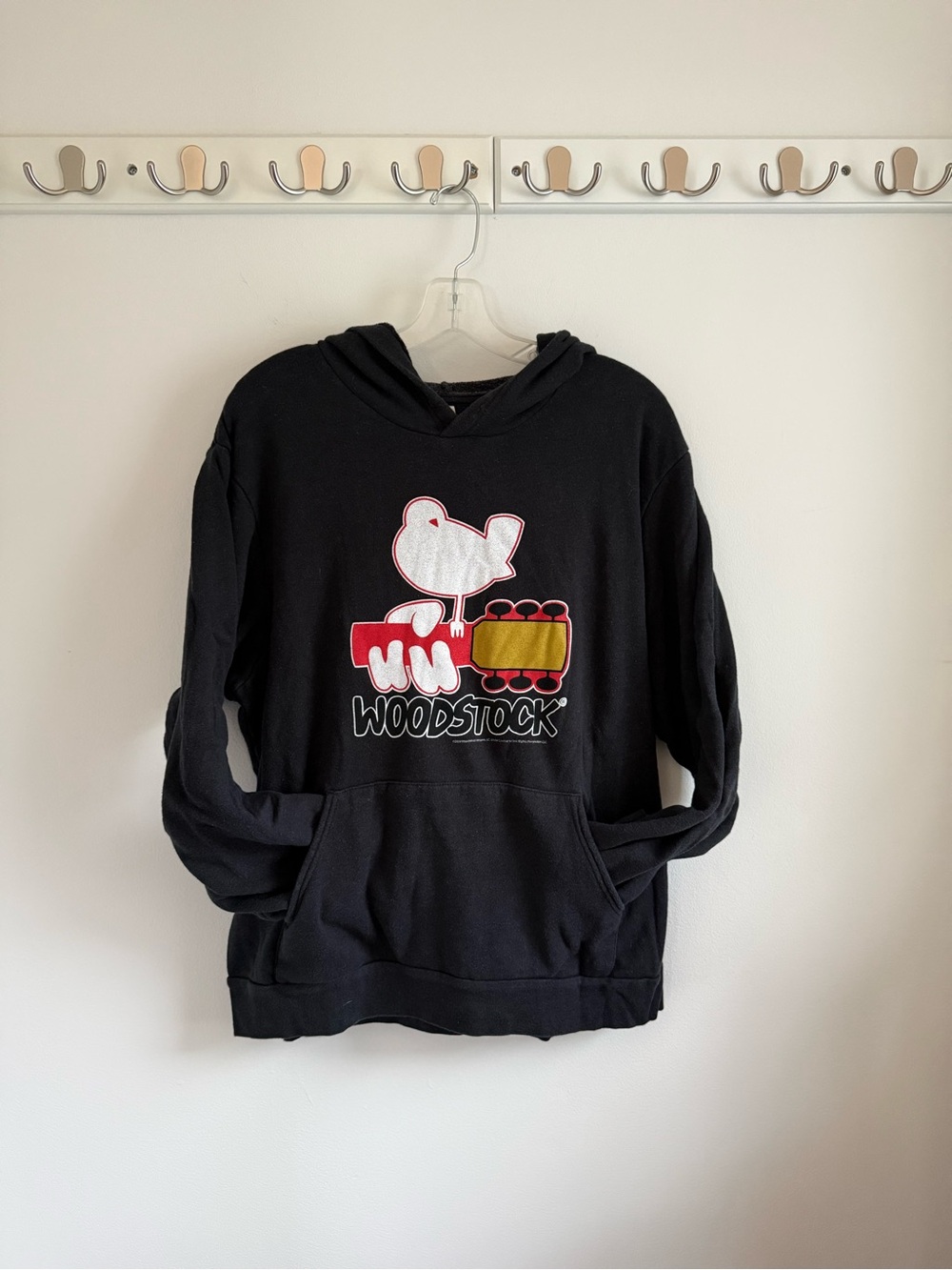 Black Woodstock Hnisex Hoodie with Graphic Bird Logo